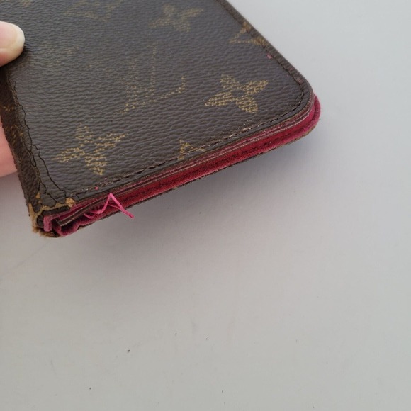 LOUIS VUITTON LV Iphone X phone Card Case Leather Brown Pink Monogram Bifold - Picture 10 of 11
